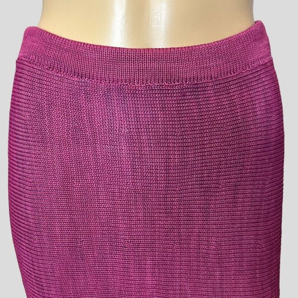 Tamara Catz Trumpet Knit Skirt Medium Burgundy High Rise Knee Length Ruffle Hem - Picture 4 of 15